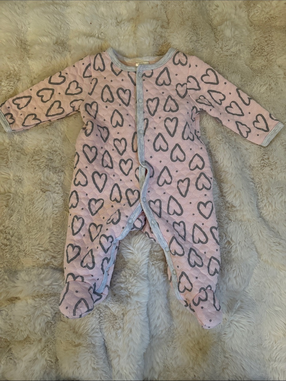 Cozy Pink Heart Print Footed One-Piece for Kids